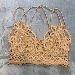 Free People FP One Adella Bralette Tan Nude Floral Lace Boho Strappy Bra Large